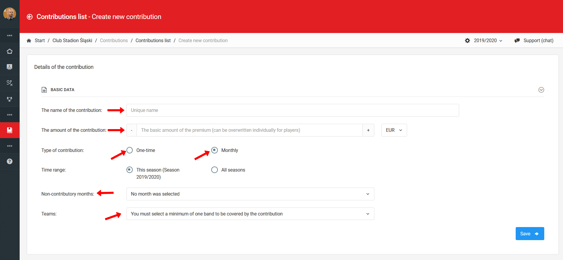Contribution creation form