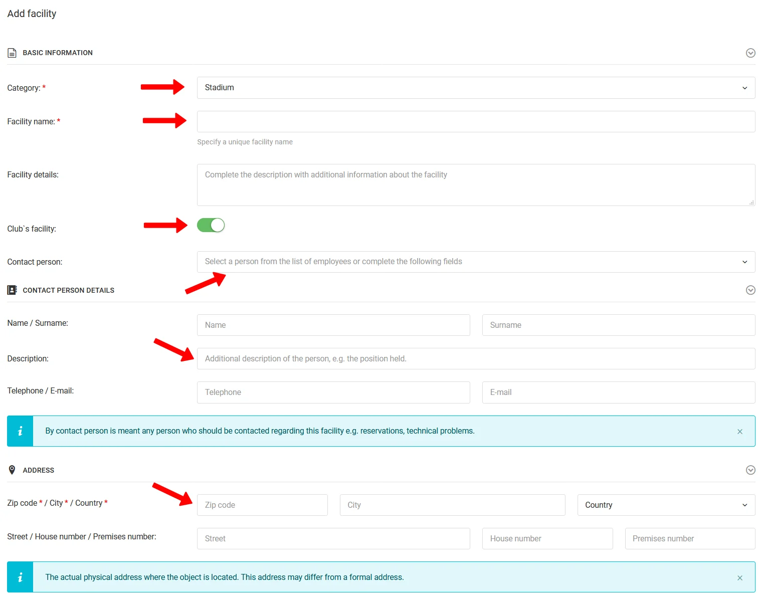 Add facility form