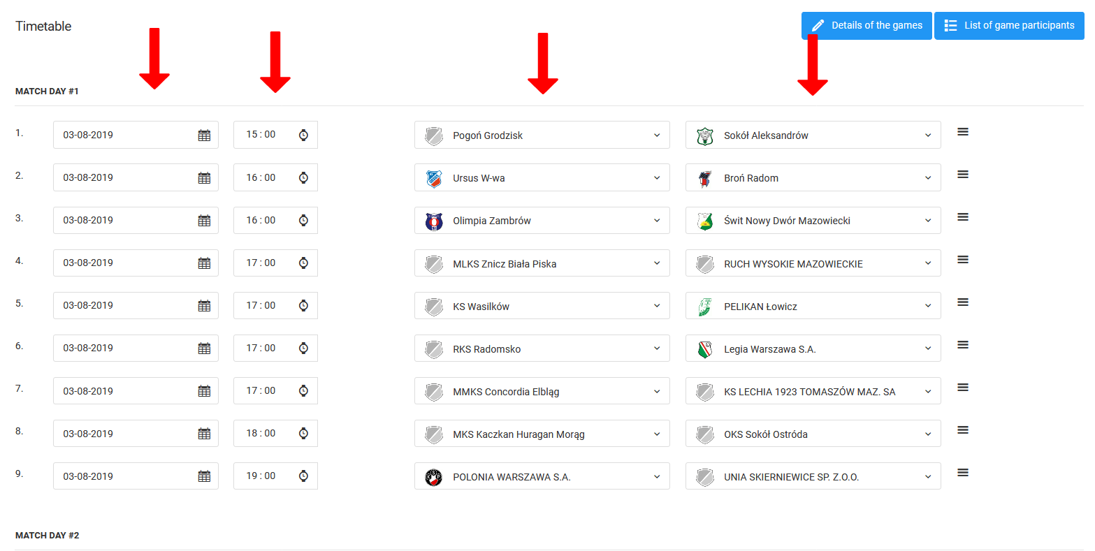 Match schedule