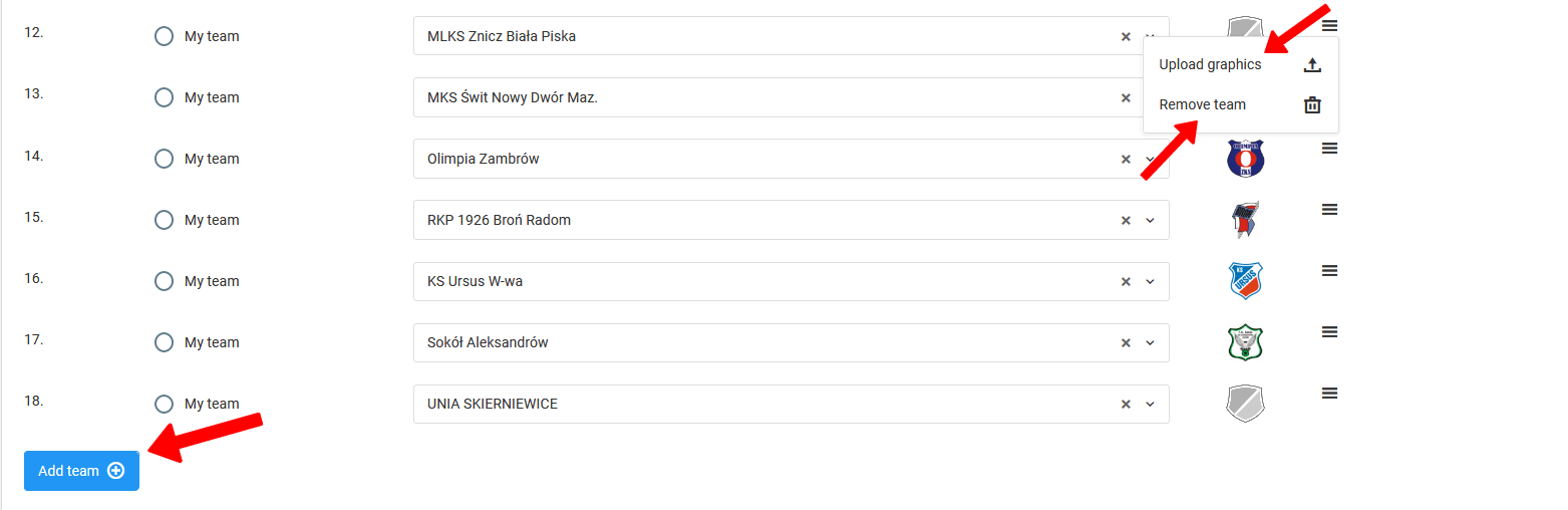 Team list