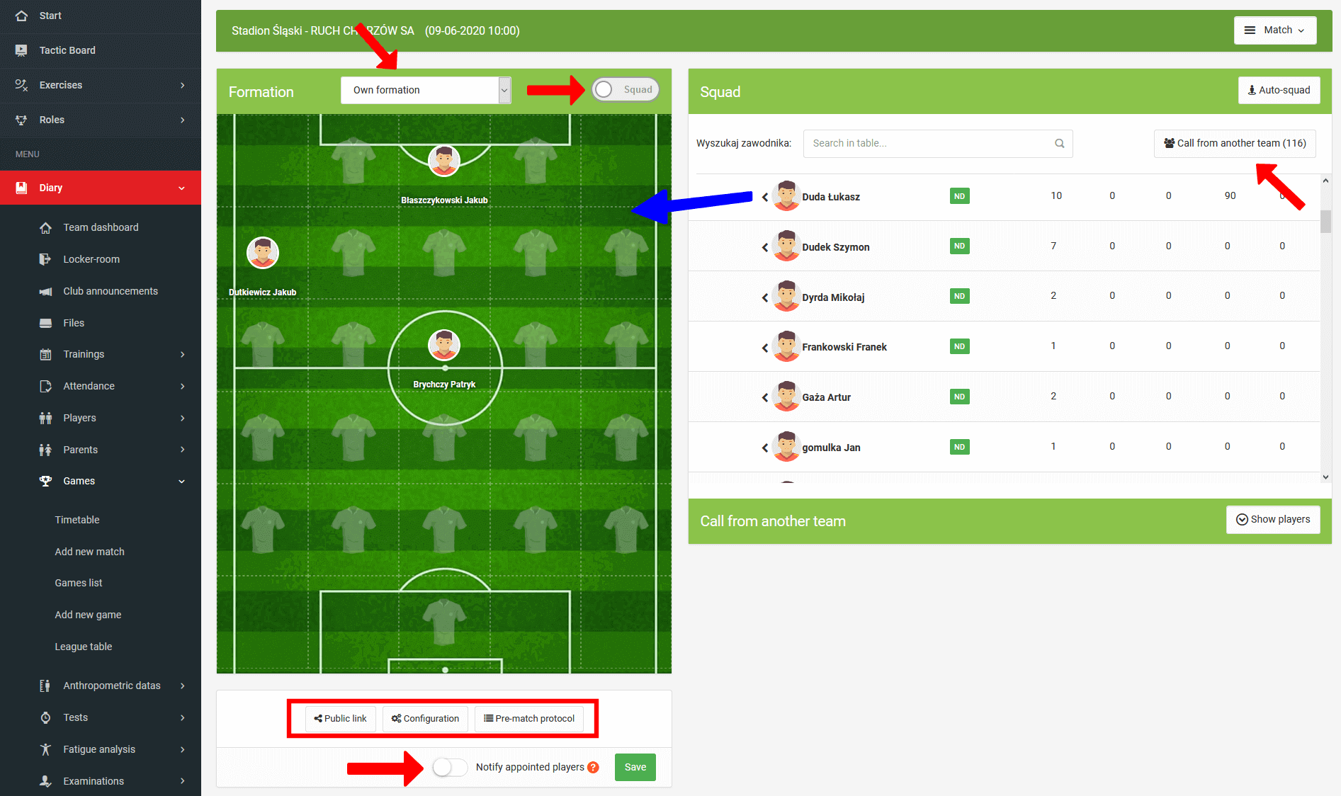 Match lineup