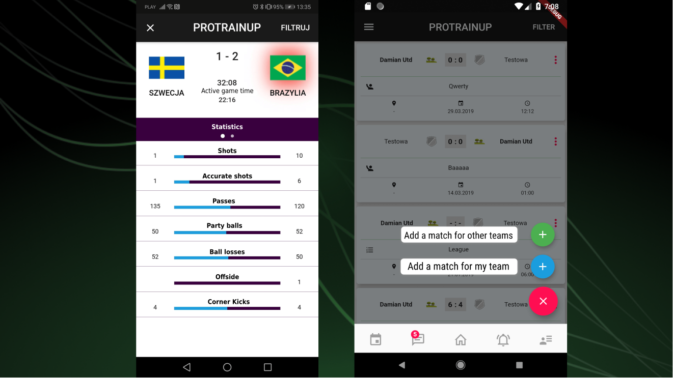 Mobile application — live match