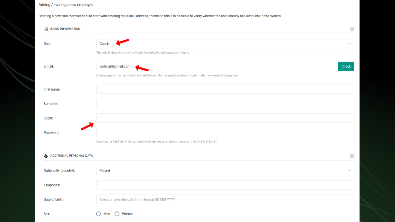 Add employee form