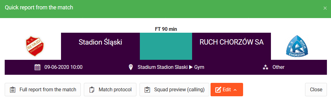 Match report