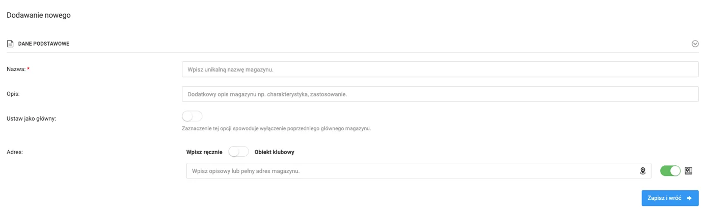 Add warehouse form